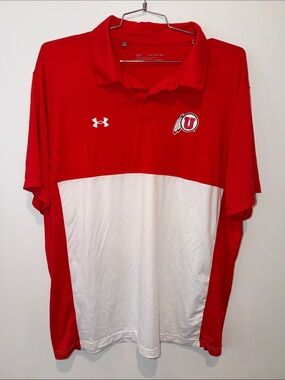 Under Armour Utah Utes Polo Men’s Size 2XL Red and White Short Sleeves
